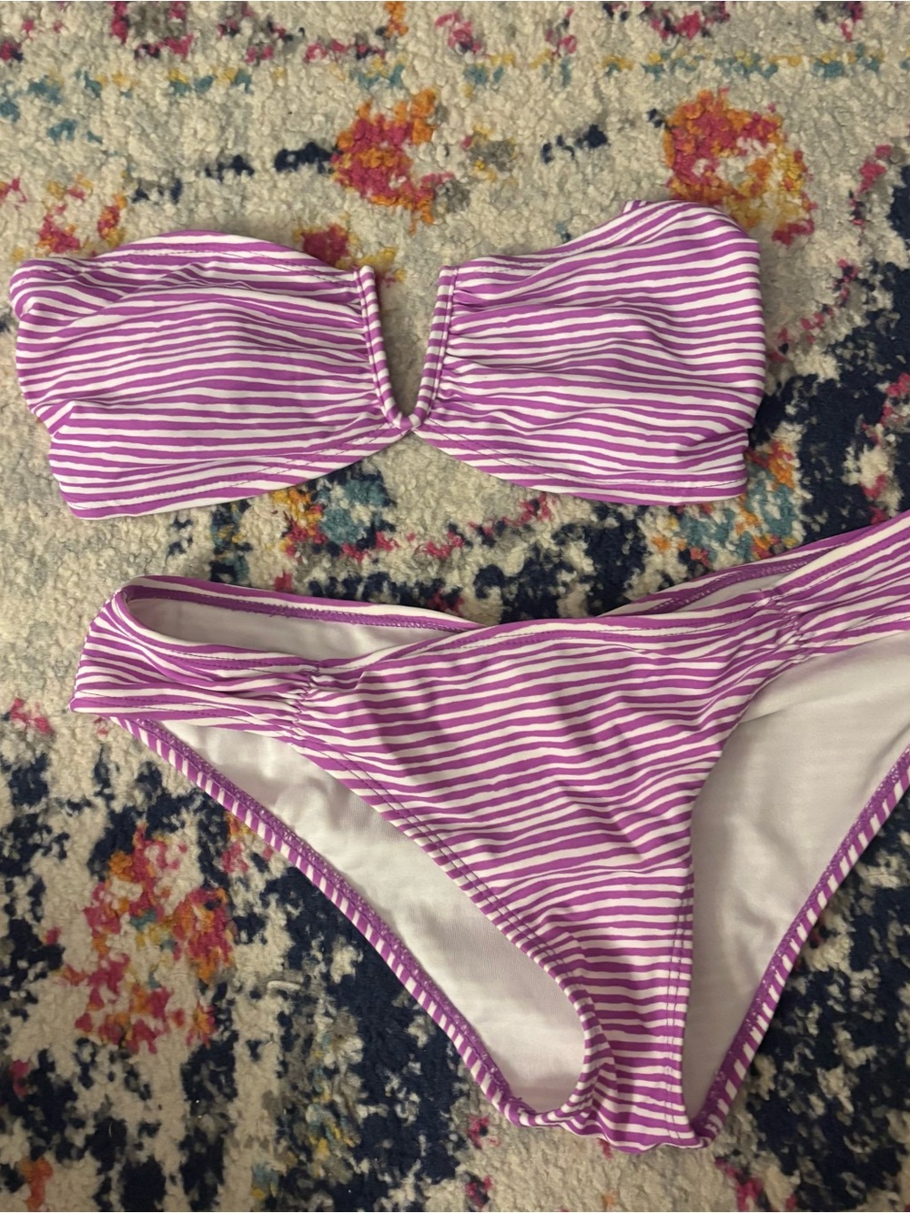 Old Navy Purple and White Stripe Bandeau Bikini Set